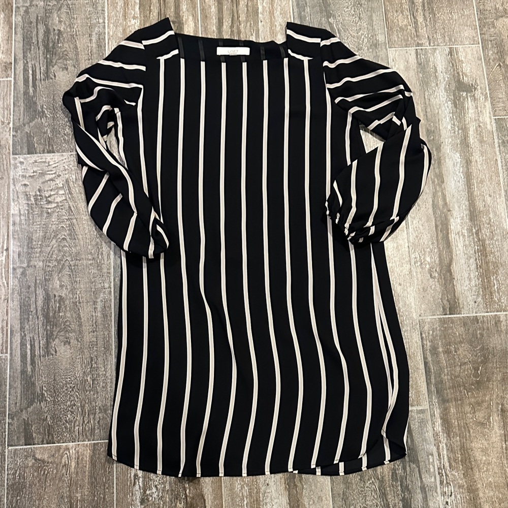 LOFT Black and White Striped Dress